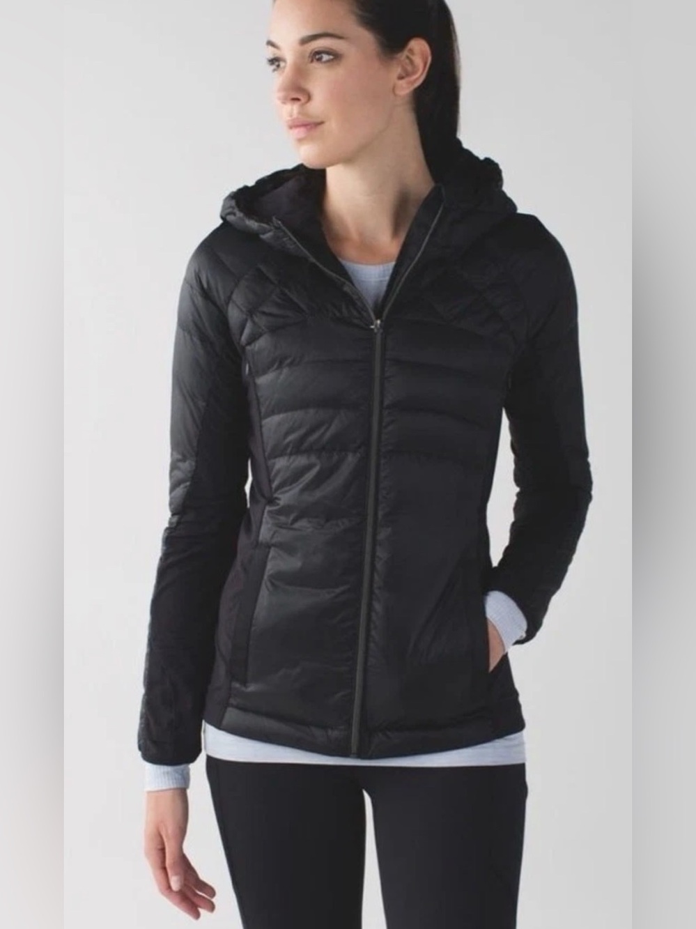 Lululemon Down For A Run Jacket  Black Full Zip Hooded Quilted size 4
